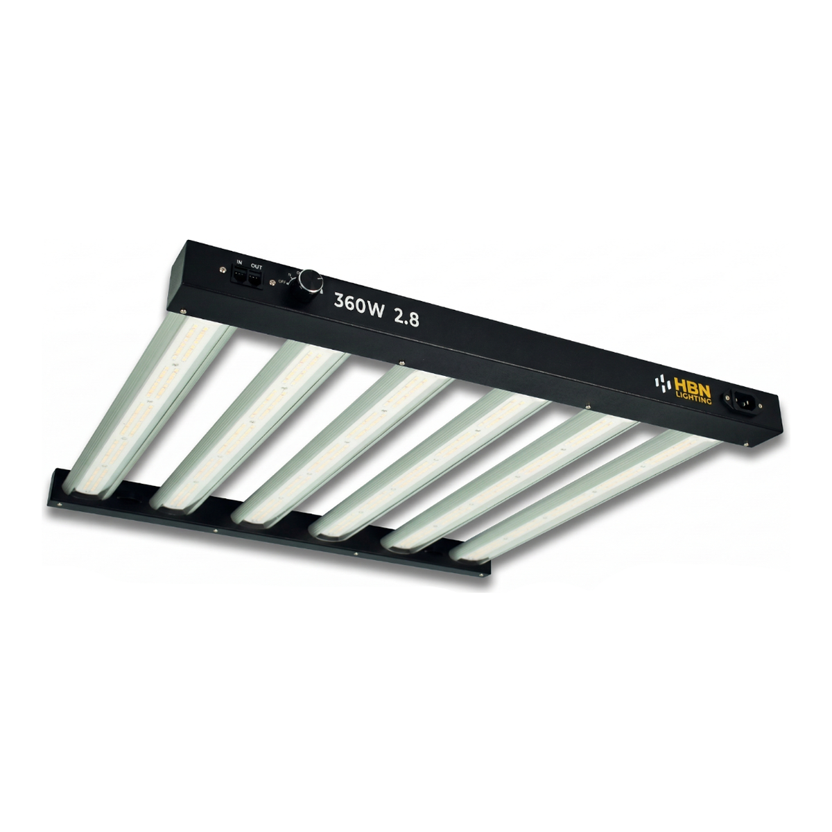 360W HBN LED luminaire in grow room — homogeneous coverage and full spectrum over plant canopy