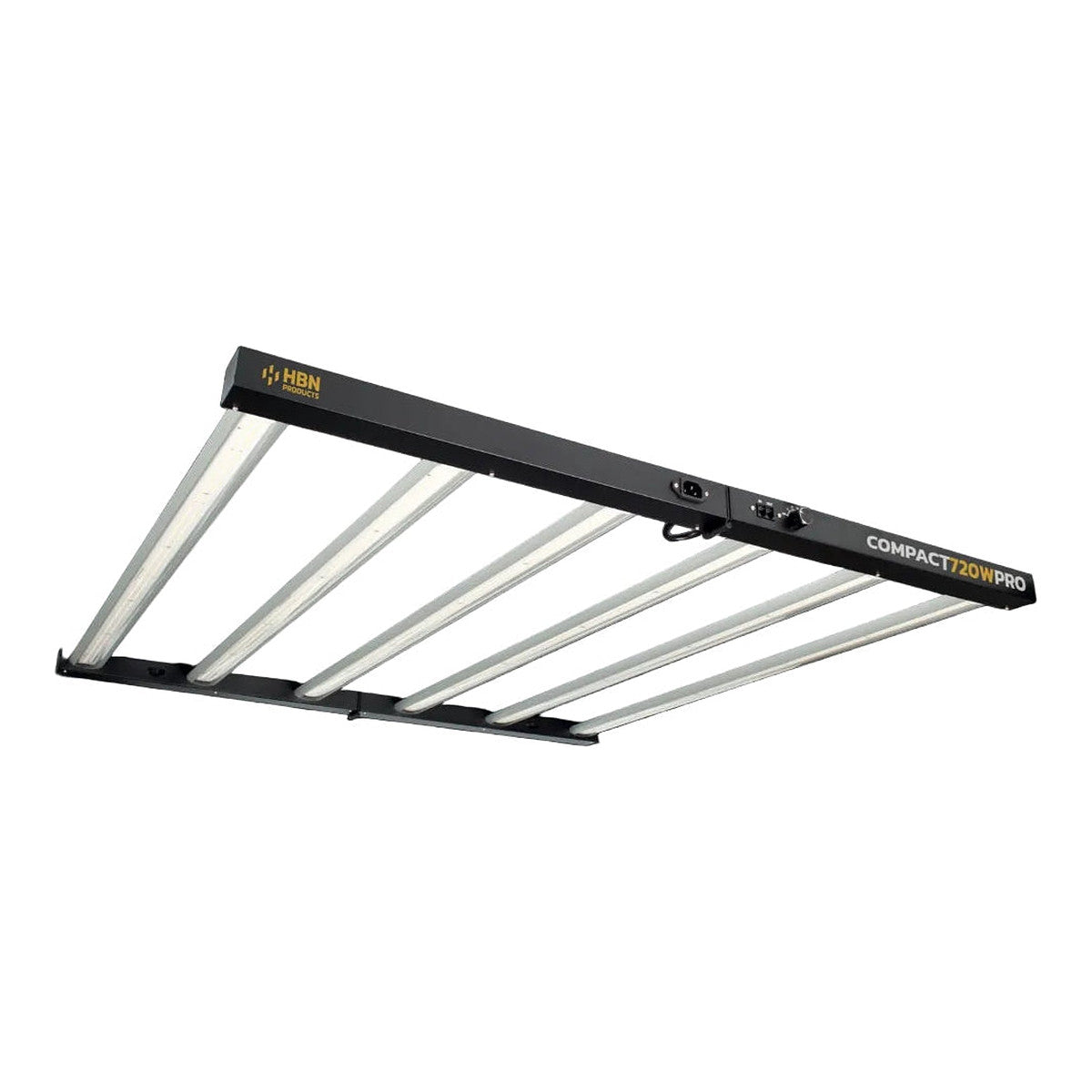 Luminaria LED Compact 720W Pro 2.9 μmol/J HBN encendida — chips Samsung 281B+ para cultivo indoor profesional