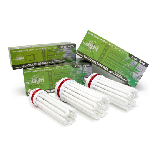 Pure Light Bombilla CFL E40, bajo consumo de 125W a 250W en bloom y greenPower mixta