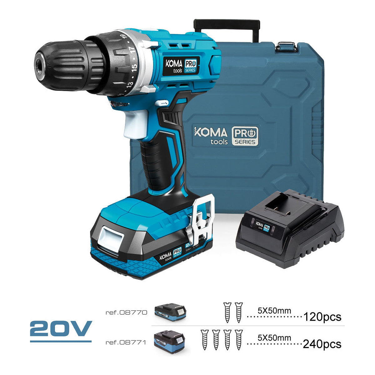 KOMA TOOLS 20V Bohrschrauber-Aktenkoffer-Kit mit Zubehör, Akku und Ladegerät - Ansicht 2 | Wachsen Sie die Branche