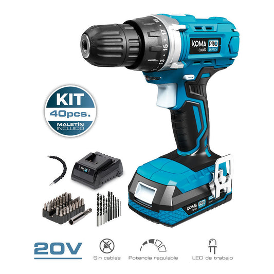 20V Drill Screwdriver Briefcase Kit with Accessories, Battery and Charger KOMA TOOLS - Tool | Grow Industry