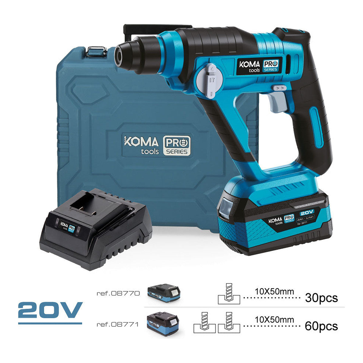 KOMA TOOLS Kit mallette pour perceuse sans fil 20 V avec batterie et chargeur - Vue 2 | Développer l’industrie