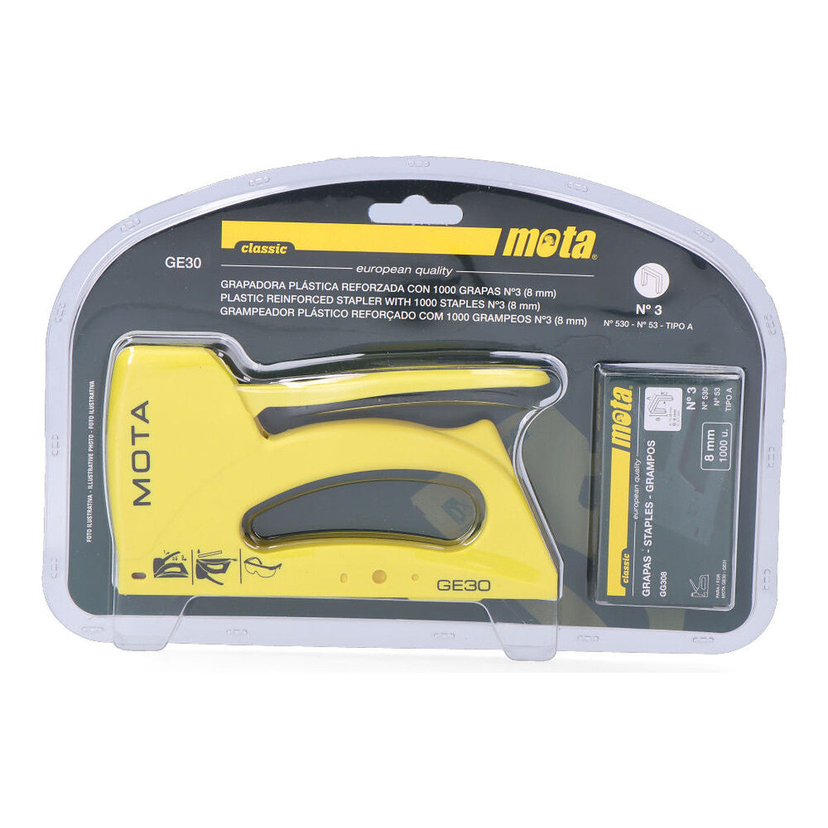 MOTA Grapadora Classic Nº3 GE30, Grapadora con 1000 grapas 8 mm para instalación de cultivo