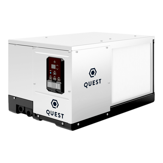 Quest Deshumidificador 100, 44 l/día a 26,7 °C/60 % HR con compresor m-coRR y filtro MERV 13