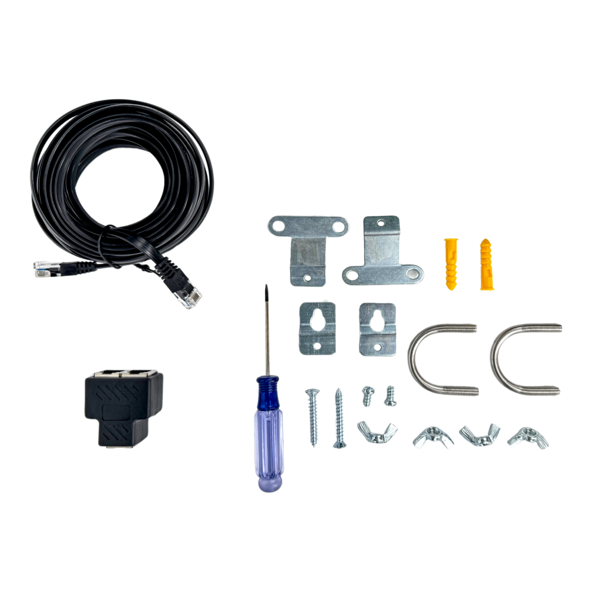 Accesorios incluidos con el VDL Climatron Pro: sensor 4 en 1, cable RJ12, splitter y kit de montaje