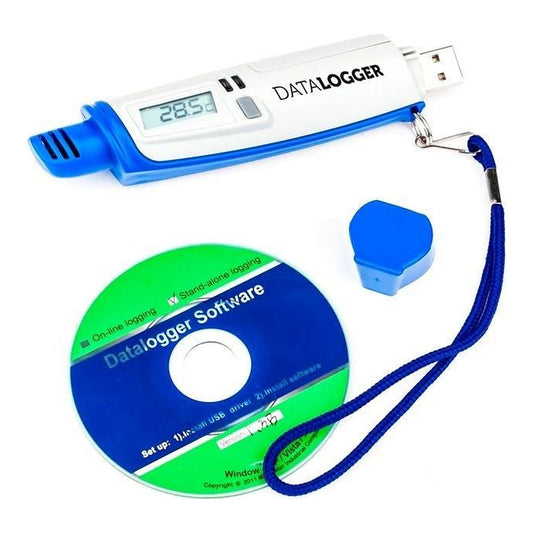 VDL Datalogger USB - registrador de temperatura y humedad con pantalla LCD, tapón, cinta y software