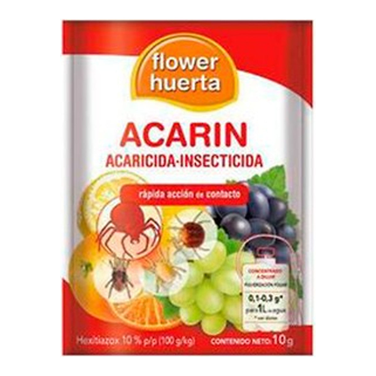 Acarin Insecticida 10gr, acaricida e Insecticida en polvo mojable para cultivo contra araña roja