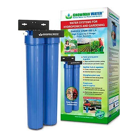 GrowMax Water Filtro Garden Grow 480L/h, Filtro de carbono de alta capacidad para agua de riego