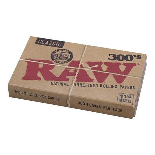 RAW Classic 300's 1.1/4 Papel de Fumar, taco de 300 hojas naturales tamaño 1¼ para liar