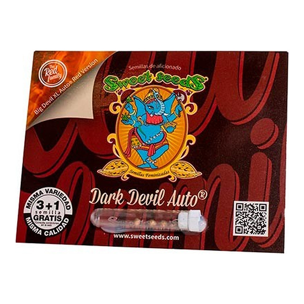 Sweet Seeds Dark Devil Auto, semillas de cannabis autoflorecientes con flores moradas y aroma dulce