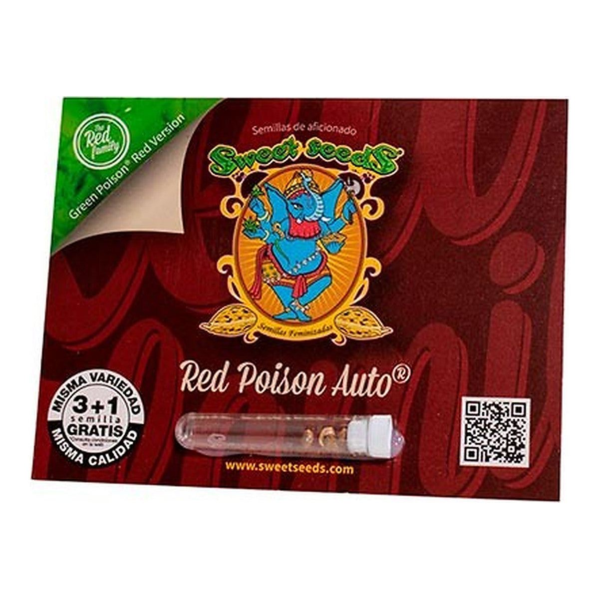 Sweet Seeds Red Poison Auto, semillas de cannabis autoflorecientes con flores rojas y aroma dulce